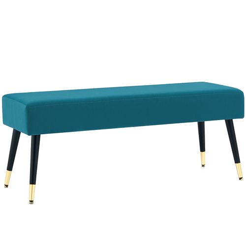 Banquette Style Art Déco Piètement Incliné Effilé Métal Noir Doré Velours Bleu Canard