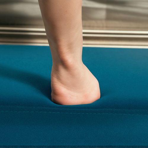 Banquette Style Art Déco Piètement Incliné Effilé Métal Noir Doré Velours Bleu Canard