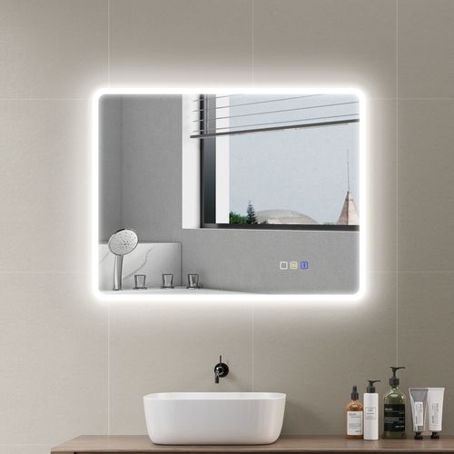 Miroir Lumineux LED 90 X 70 Cm Bluetooth Interrupteur Tactile Lumière Réglable
