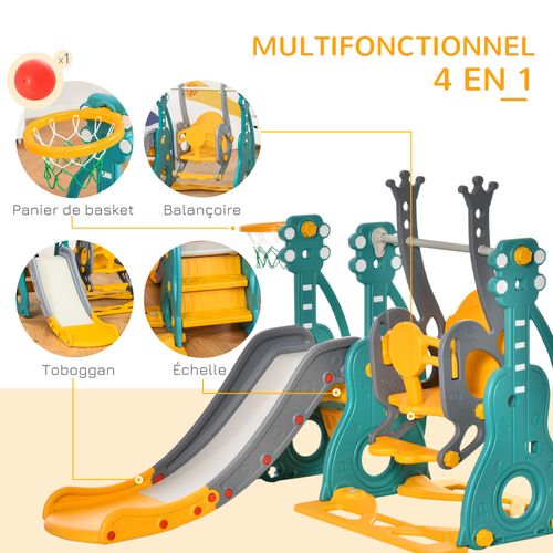 Toboggan Et Balançoire Pour Enfants 4 En 1 Hdpe Et Pp Bleu Jaune