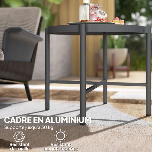 Lot De 2 Tables Basses Gigognes De Jardin Alu Verre Noir