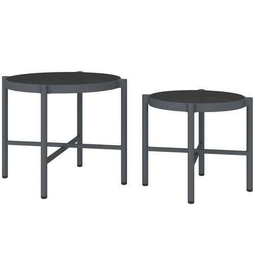 Lot De 2 Tables Basses Gigognes De Jardin Alu Verre Noir
