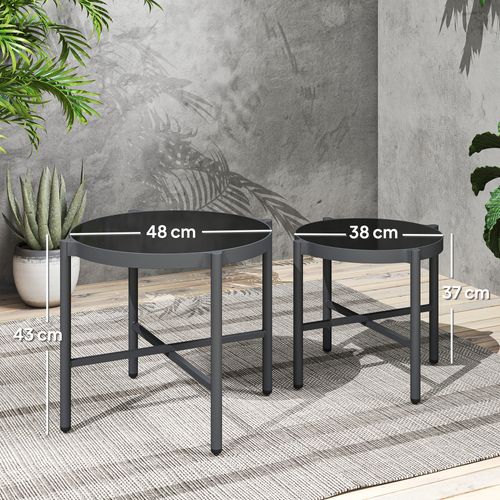 Lot De 2 Tables Basses Gigognes De Jardin Alu Verre Noir