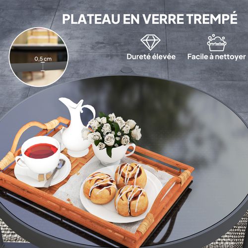 Lot De 2 Tables Basses Gigognes De Jardin Alu Verre Noir