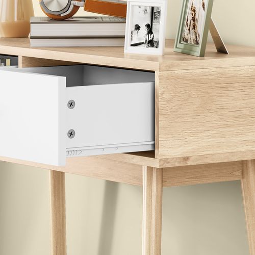 Console Style Nordique - 2 Tiroirs - Effet Bois Clair Blanc