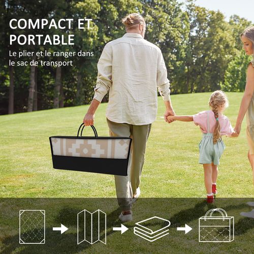 Tapis D'extérieur Réversible Dim. 3,7 X 2,7 M Motif Graphique Kaki Beige