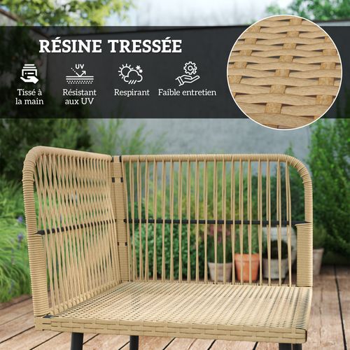 Ensemble Salon De Jardin D'angle 5 Places Table Basse Coussins Beige