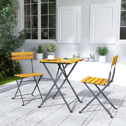 Ensemble Bistrot De Jardin 3 Pièces Pliables Style Exotique Acier Noir Acacia Verni
