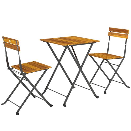 Ensemble Bistrot De Jardin 3 Pièces Pliables Style Exotique Acier Noir Acacia Verni