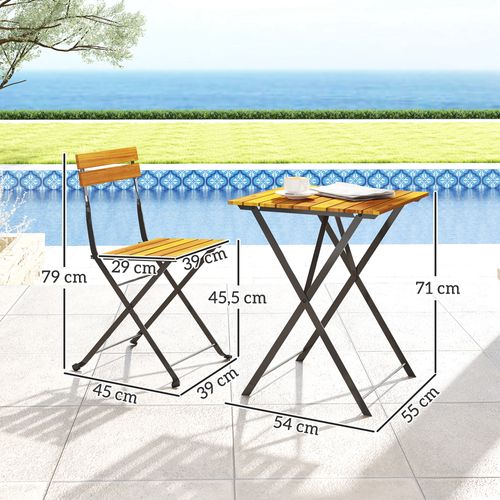 Ensemble Bistrot De Jardin 3 Pièces Pliables Style Exotique Acier Noir Acacia Verni