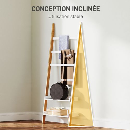 Étagère Échelle Porte-serviette Style Cosy Chic Bambou Blanc