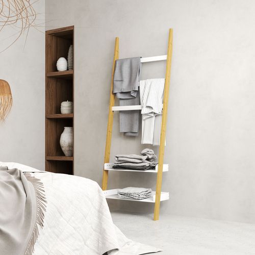 Étagère Échelle Porte-serviette Style Cosy Chic Bambou Blanc