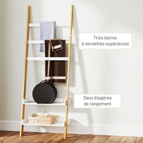 Étagère Échelle Porte-serviette Style Cosy Chic Bambou Blanc