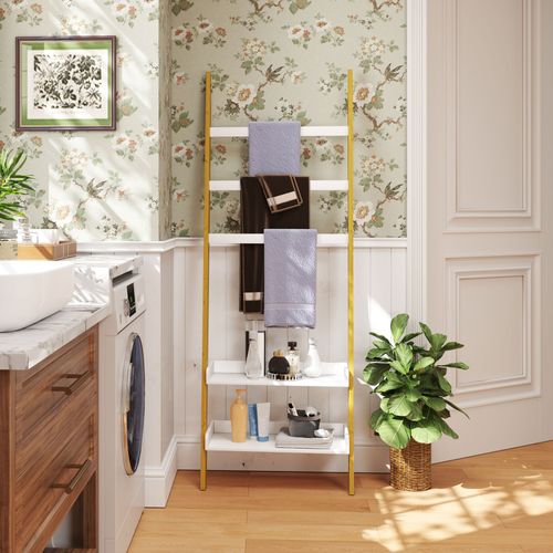 Étagère Échelle Porte-serviette Style Cosy Chic Bambou Blanc