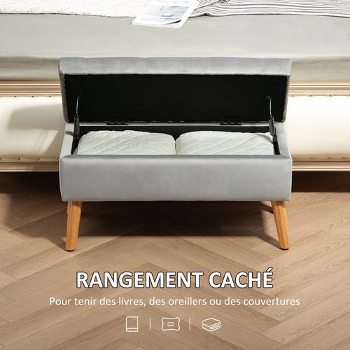 Banquette Coffre Design Scandinave Bois Assise Effet Capitonné Velours