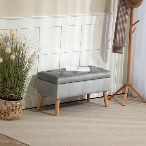 Banquette Coffre Design Scandinave Bois Assise Effet Capitonné Velours