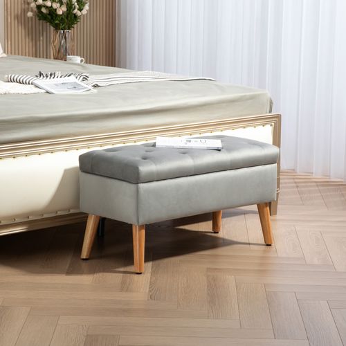 Banquette Coffre Design Scandinave Bois Assise Effet Capitonné Velours