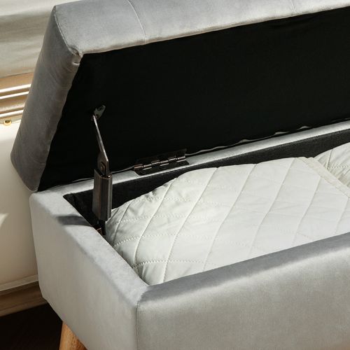 Banquette Coffre Design Scandinave Bois Assise Effet Capitonné Velours