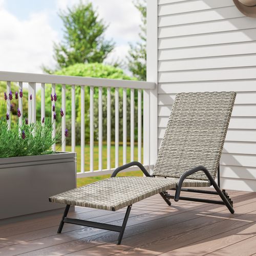 Bain De Soleil Inclinable Réglable Résine Tressée Beige Brun Accoudoirs Structure Noir