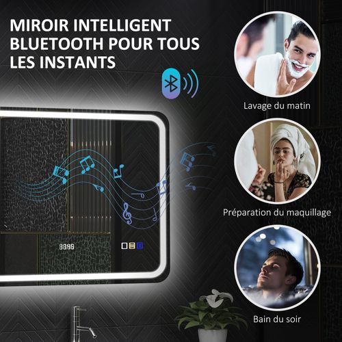 Miroir Lumineux LED Salle De Bain Bluetooth Multifonction 50x70cm