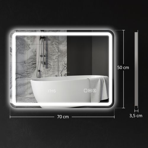 Miroir Lumineux LED Salle De Bain Bluetooth Multifonction 50x70cm
