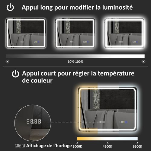 Miroir Lumineux LED Salle De Bain Bluetooth Multifonction 50x70cm