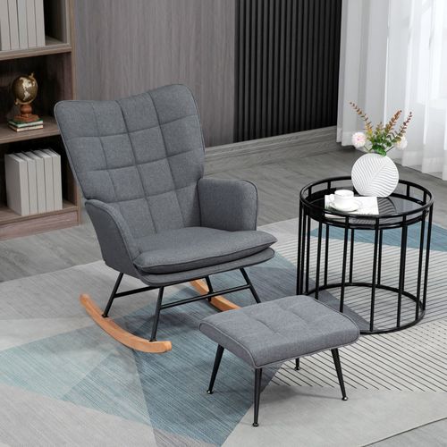 Fauteuil à Bascule Avec Repose-pieds Style Nordique Tissu Gris
