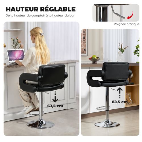 Tabouret De Bar Design Chesterfield Réglable Grand Confort Chromé Pu