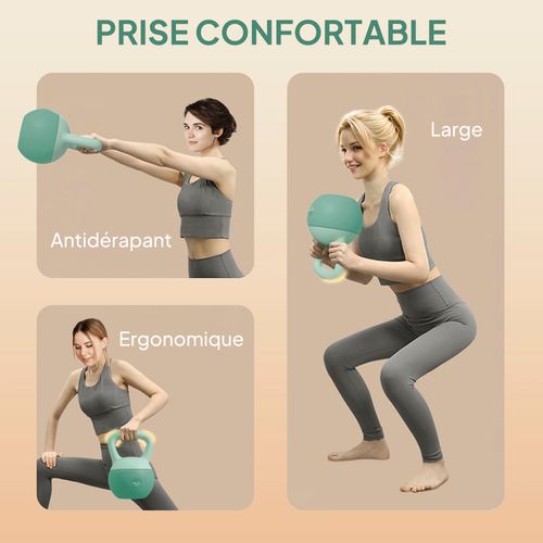 Kettlebell 8 Kg, Avec Poignée Antidérapante, Pour Fitness Musculation Cardio, 19 X 19 X 28 Cm, Vert