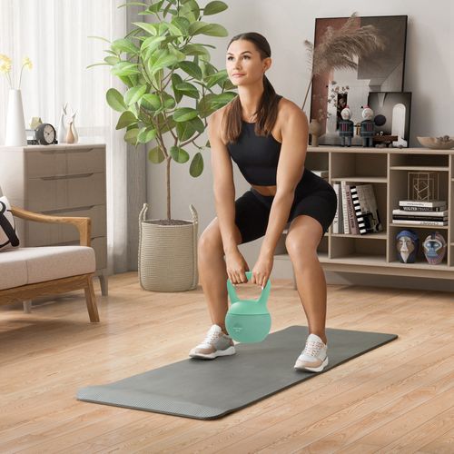 Kettlebell 8 Kg, Avec Poignée Antidérapante, Pour Fitness Musculation Cardio, 19 X 19 X 28 Cm, Vert