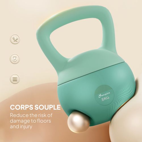 Kettlebell 8 Kg, Avec Poignée Antidérapante, Pour Fitness Musculation Cardio, 19 X 19 X 28 Cm, Vert