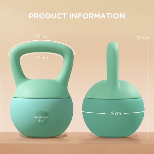 Kettlebell 8 Kg, Avec Poignée Antidérapante, Pour Fitness Musculation Cardio, 19 X 19 X 28 Cm, Vert