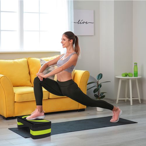 Stepper Fitness Aérobic Hauteur Réglable Surface Antidérapante 80 X 31 X 20 Cm Noir Vert