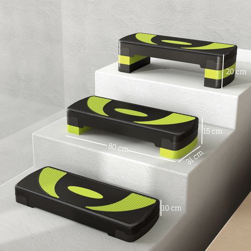Stepper Fitness Aérobic Hauteur Réglable Surface Antidérapante 80 X 31 X 20 Cm Noir Vert