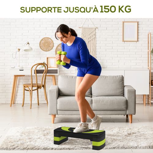 Stepper Fitness Aérobic Hauteur Réglable Surface Antidérapante 80 X 31 X 20 Cm Noir Vert