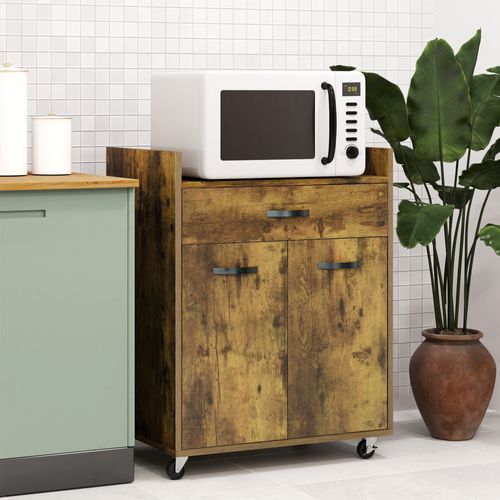 Desserte Cuisine à Roulettes Tiroir Placard 2 Portes Étagère