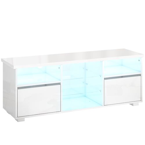 Meuble TV Blanc Laqué LED Design Multi-rangement