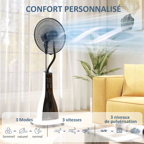 Ventilateur Brumisateur Oscillant Inclinable Sur Roulettes 90w H.125 Cm