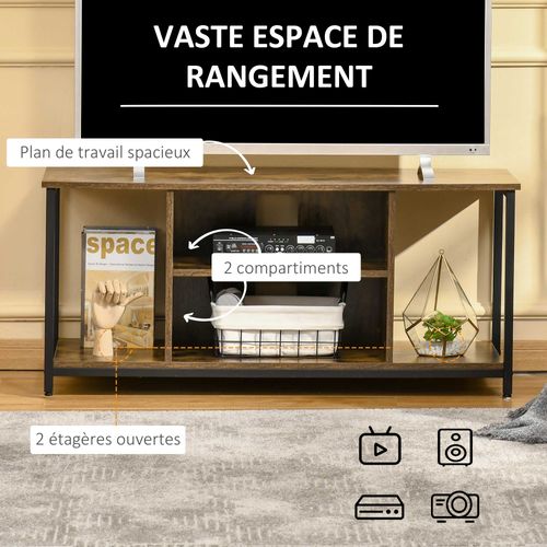 Meuble TV Avec Compartiments Ouverts, Étagère Réglable, 110x40x50cm, Brun Rustique