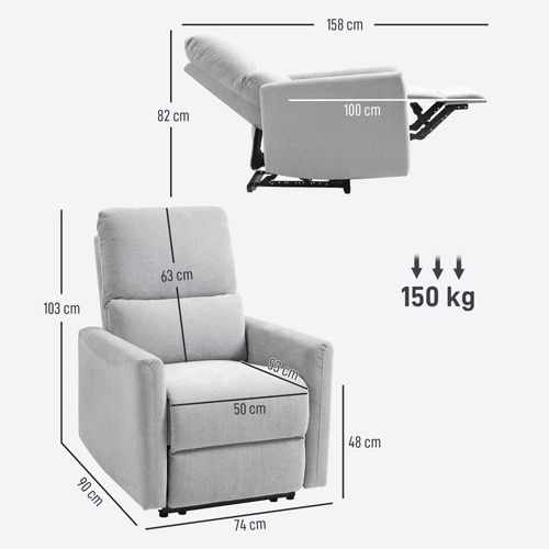 Fauteuil De Relaxation Inclinable Repose-pieds Intégré Tissu Toucher Lin Gris Clair