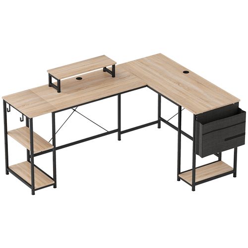 Bureau D'angle Modulable Style Industriel Acier Noir Effet Bois Naturel