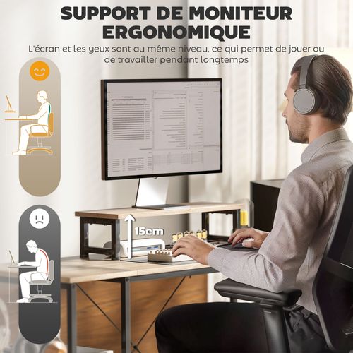 Bureau D'angle Modulable Style Industriel Acier Noir Effet Bois Naturel