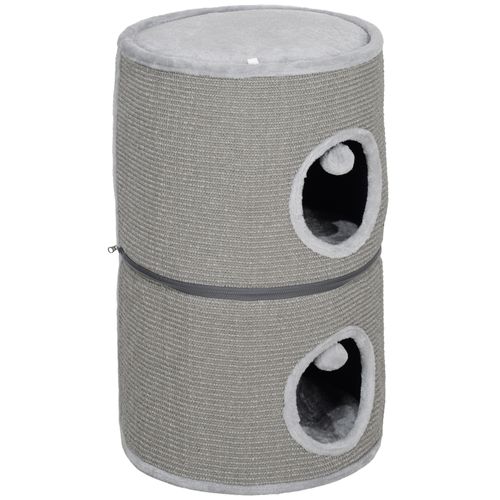Tour Pour Chat Modulable Zippée 3 Parties 2 Pompons Gris