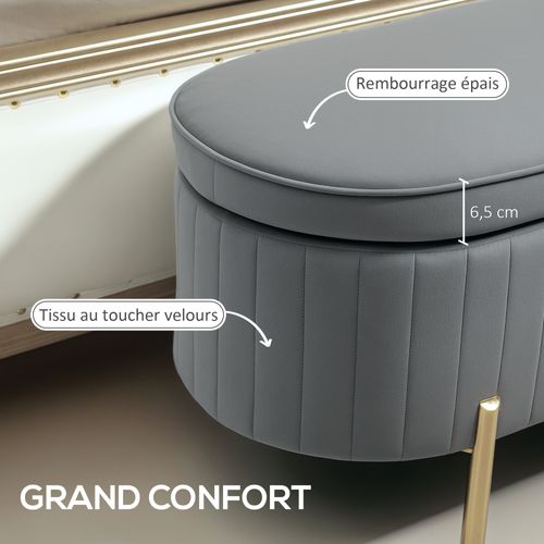 Banquette Coffre 2 En 1 Design Ovale Dim. 108x44x43cm Velours