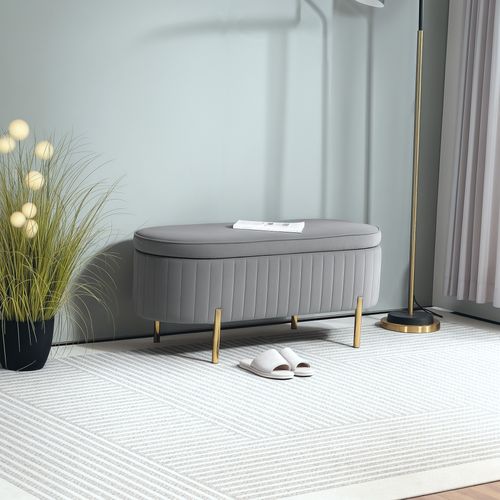 Banquette Coffre 2 En 1 Design Ovale Dim. 108x44x43cm Velours