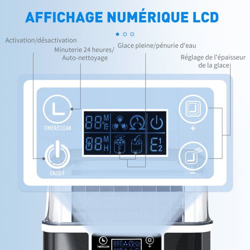 Machine à Glaçons 130w 3,2l 20kg/24h Réservoir Glace 1,2kg Acier Noir