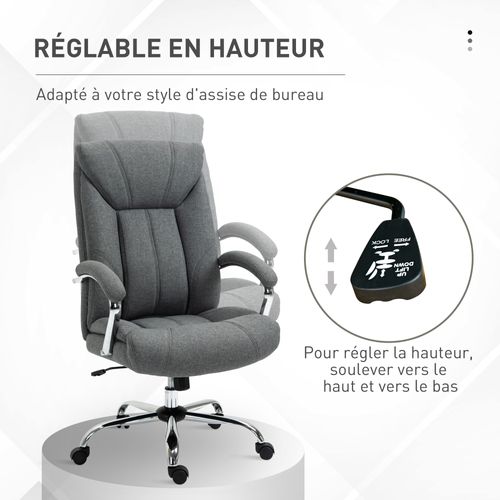 Fauteuil De Bureau Manager Réglable Pivotant Acier Chromé Tissu Gris