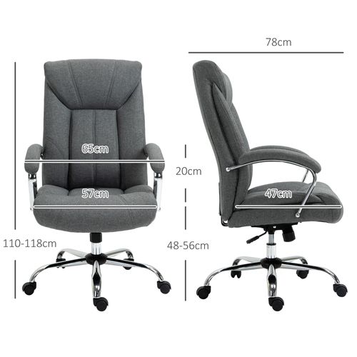 Fauteuil De Bureau Manager Réglable Pivotant Acier Chromé Tissu Gris