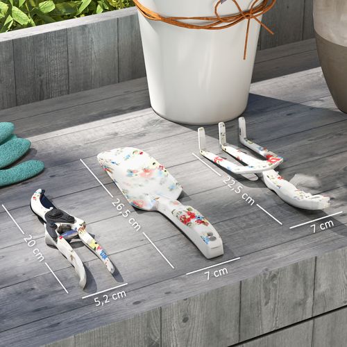 Kit 3 Outils De Jardin - Sécateur, Transplantoir, Griffe à Main - Blanc