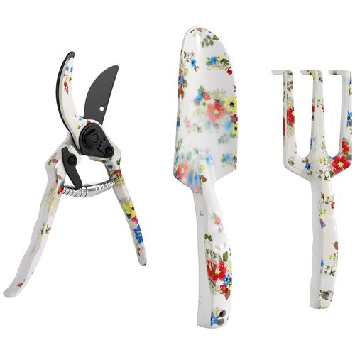 Kit 3 Outils De Jardin - Sécateur, Transplantoir, Griffe à Main - Blanc